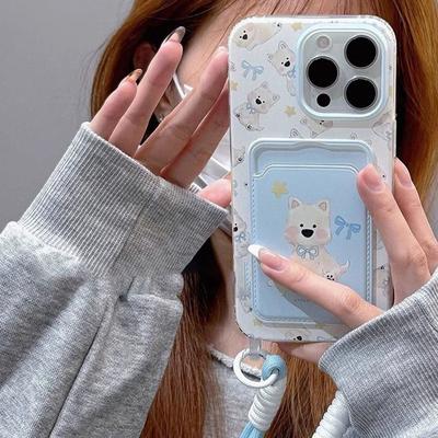 Lanyard Card Holder Mobile Phone Case Puppy Cute Airbag Anti-fall Protective Cover All-inclusive Shell Large Hole Lanyard Mobile Phone Case