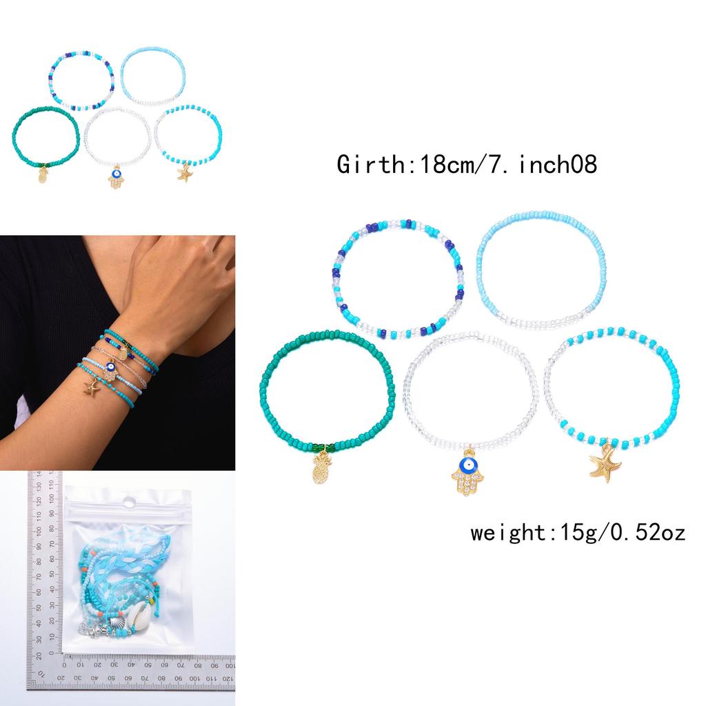 Bohemian Starfish Shell Multilayer Beaded Jewelry Set With Music Note Elements For Womens Summer Beach Wear