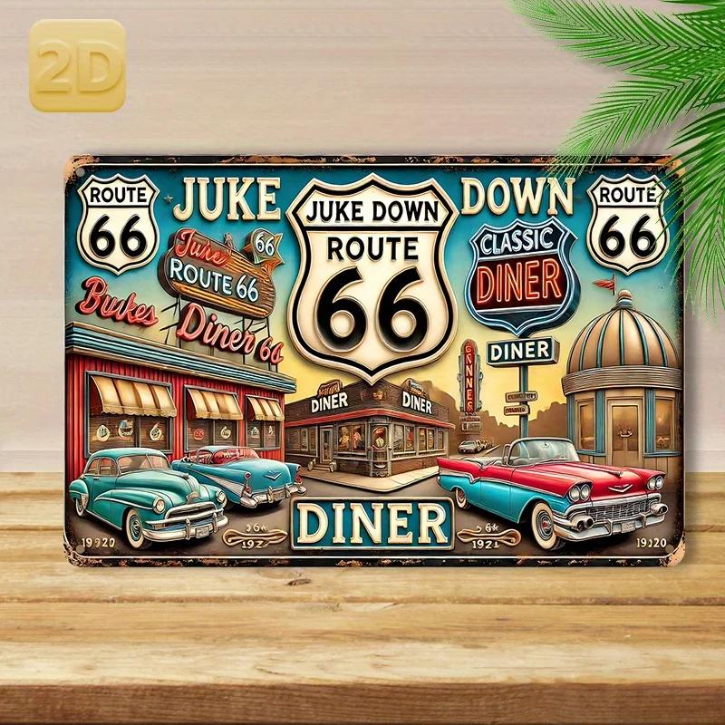 

1 шт. Винтажная металлическая табличка Route 66 - Тема классической закусочной и ретро-автомобилей, Алюминиевый настенный декор, Хэллоуин, День мертвых 20x30cm белый