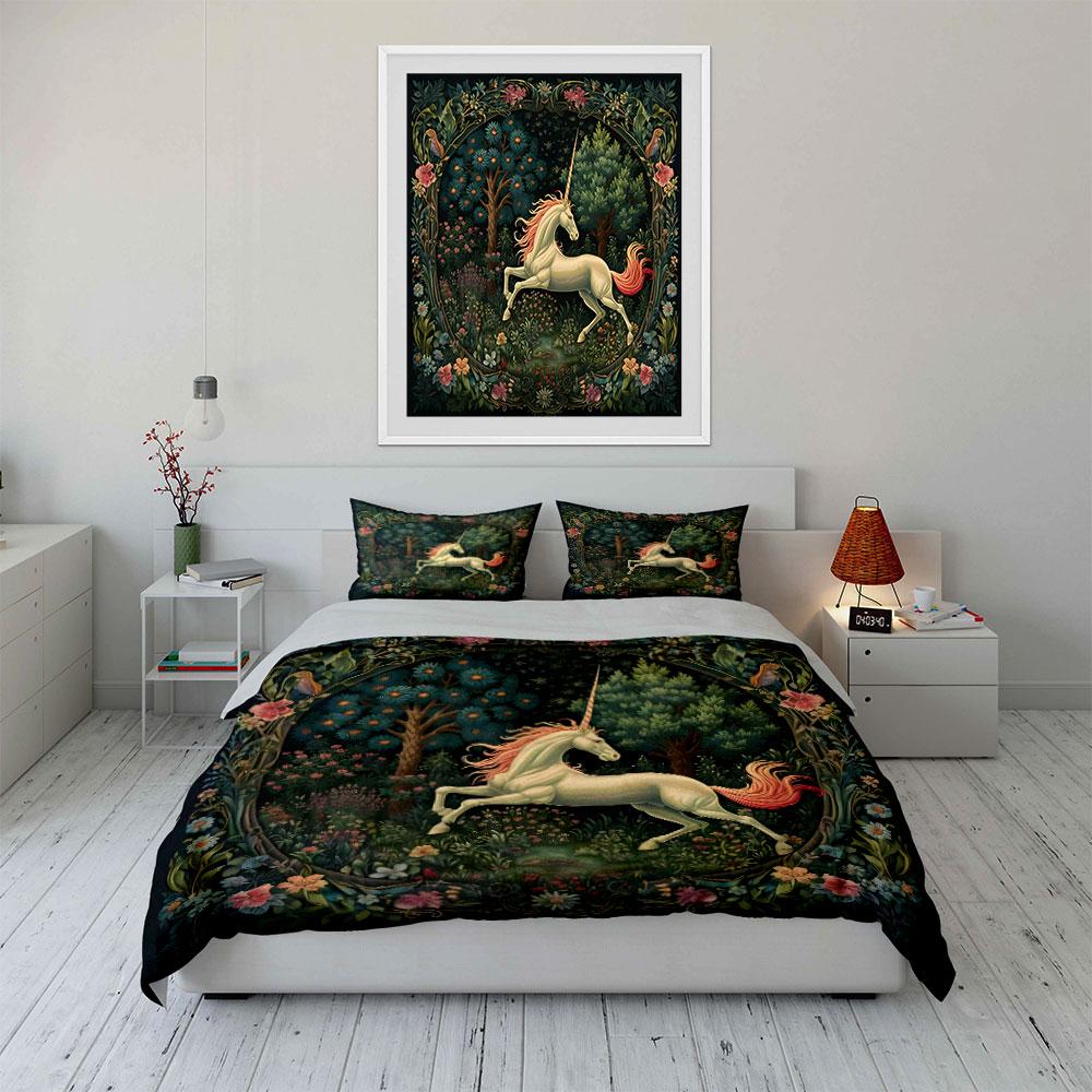 Magical Unicorn Forest Ensemble Set Kid'S And Adults' Bedroom Decor, Exquisite Three-Piece Bedding Set Gift