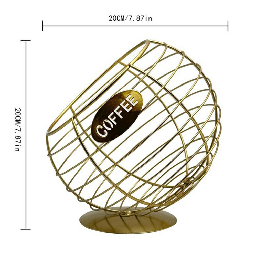 Oblique Fruit Basket Iron Art Hollow Out Coffee Capsule Snacks Storage Basket, Gold/COFFEE Letter
