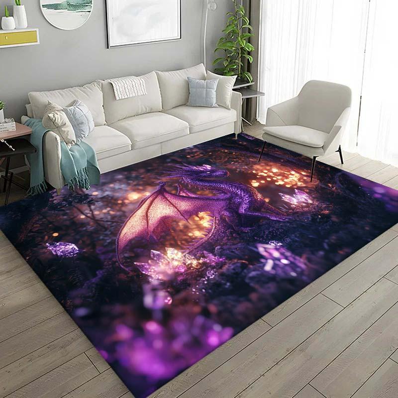 Enchanted Forest Large Area Rug - Non-Slip, Soft Crystal Velvet, Stylish Print with Glowing Orbs & Vibrant Foliage, Perfect for
