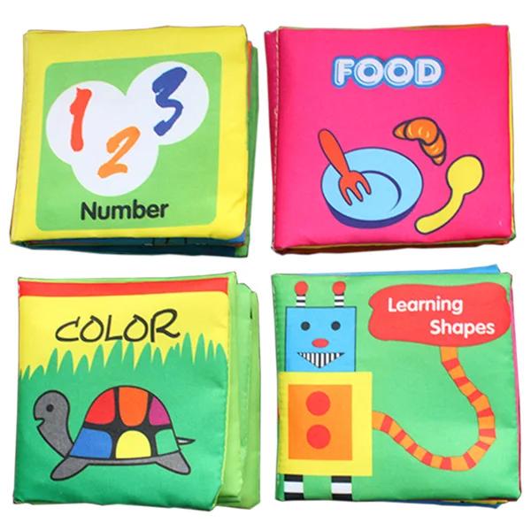 

4 шт., тканевый комплект книг с картинками на английском языке для новорожденных, звуковое обучение, знания о животных, игрушка для когнитивного развития от 3 до 6 месяцев, от 1 до 2 лет