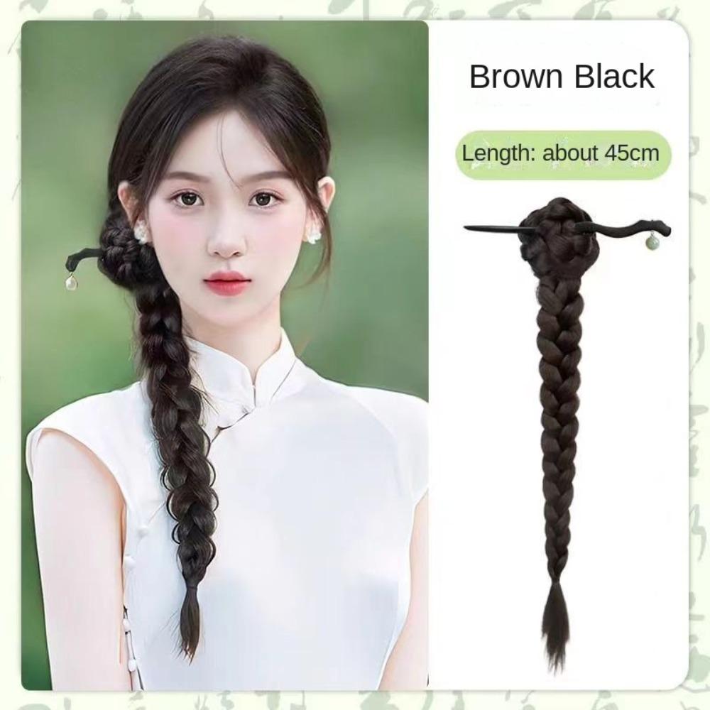 Hair Stick Claw Clip Ponytail Wig Hanfu Hairpin Twist Braid Wig New Chinese Style Wig  for Women