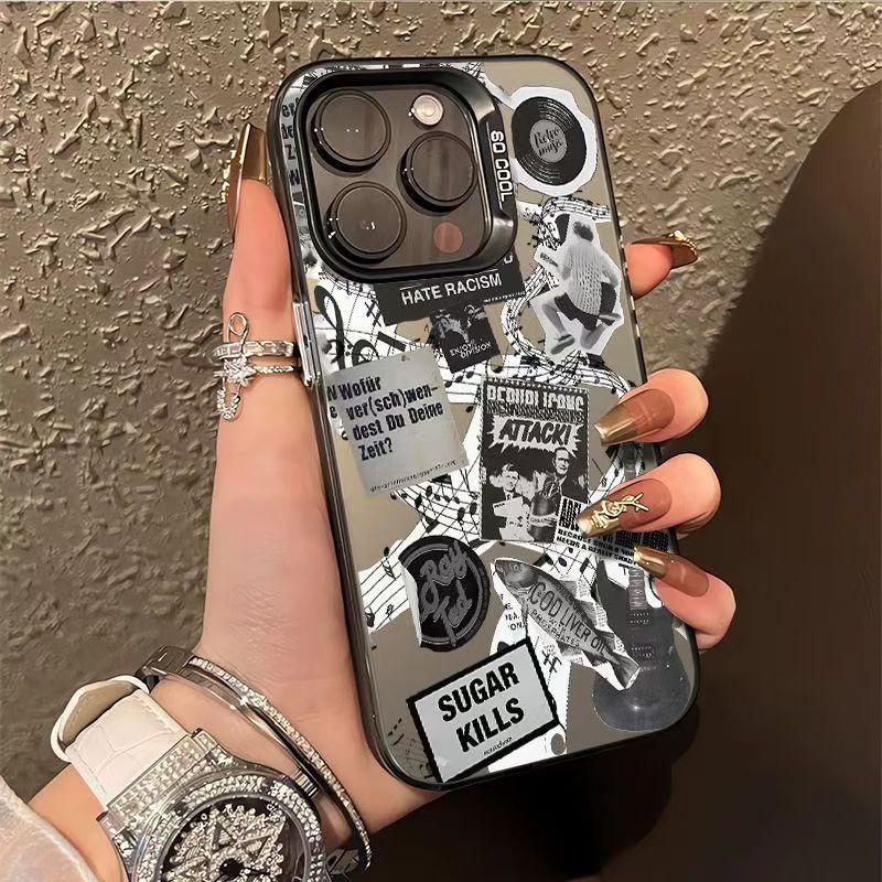 Vintage Rock Music Collage Pattern Design Protective Cover for iPhone 17 16 15 14 13 12 11 16E Series Pro Max Plus
