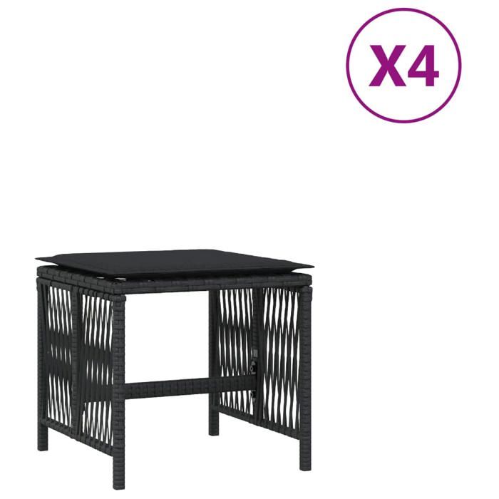 VidaXL Lot de 4 Tabourets de Jardin avec Coussins, Chaises de Patio, Sièges de Terrasse, Meubles d'Extérieur Arrière-cour, 365056