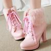 Fashion 2024 New High-heeled Boots Round Head Waterproof Platform High-heeled Mao Mao Women's Boots Sweet Front Lace-up Short Shoes