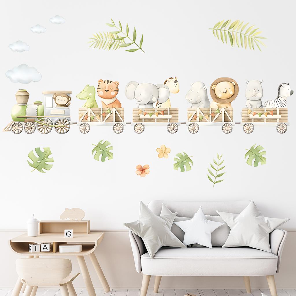 Cartoon Cute Train Lion Elephant Tiger Wild Animals Wall Stickers for Bedroom Living Room Nursery Decoration Wall Decals