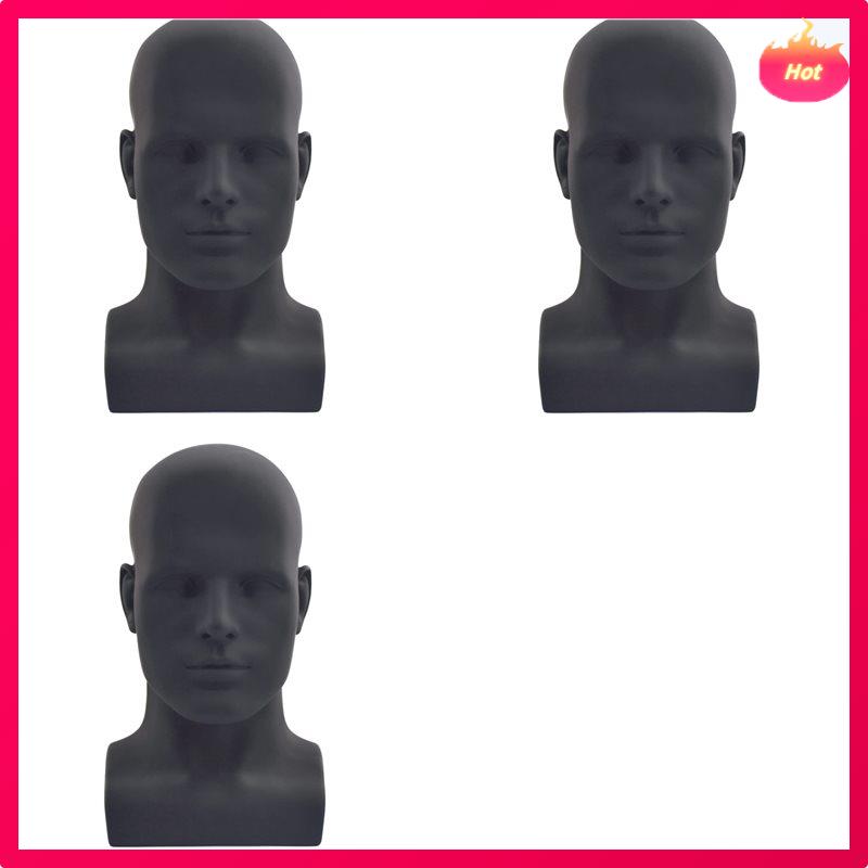 3X Male Mannequin Head Professional Manikin Head For Display Wigs Hats Headphone Display Stand (Matte Black)