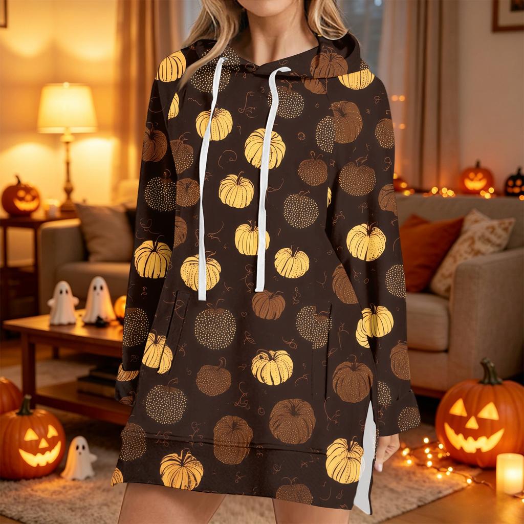 Women's Casual Long Sleeve Halloween Print Pullover Hoodie Sweatshirt