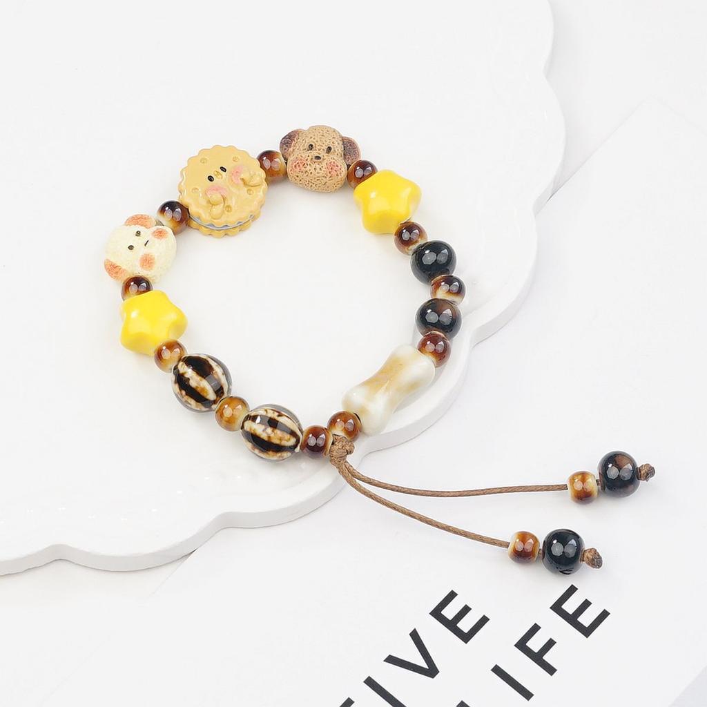 Jingdezhen cute ceramic bracelet high value puppy good friend couple girlfriend woven hand rope does not fade