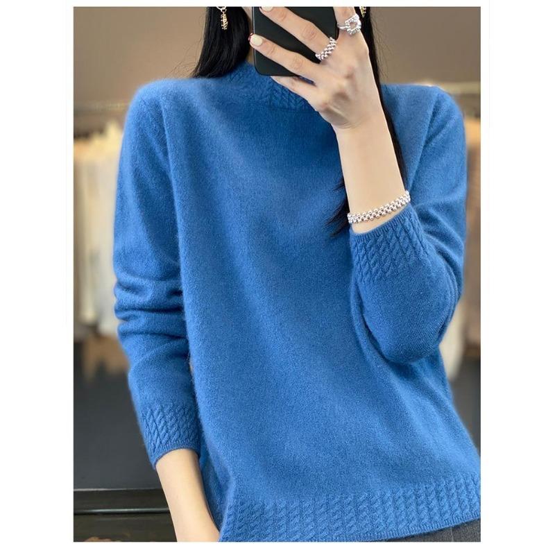 Fashion Long Sleeve Loose Knitted Sweater for Women Half High Collar Base Autumn Winter Pullovers Sweaters Women Casual Solid Ladies Knitwears 2374
