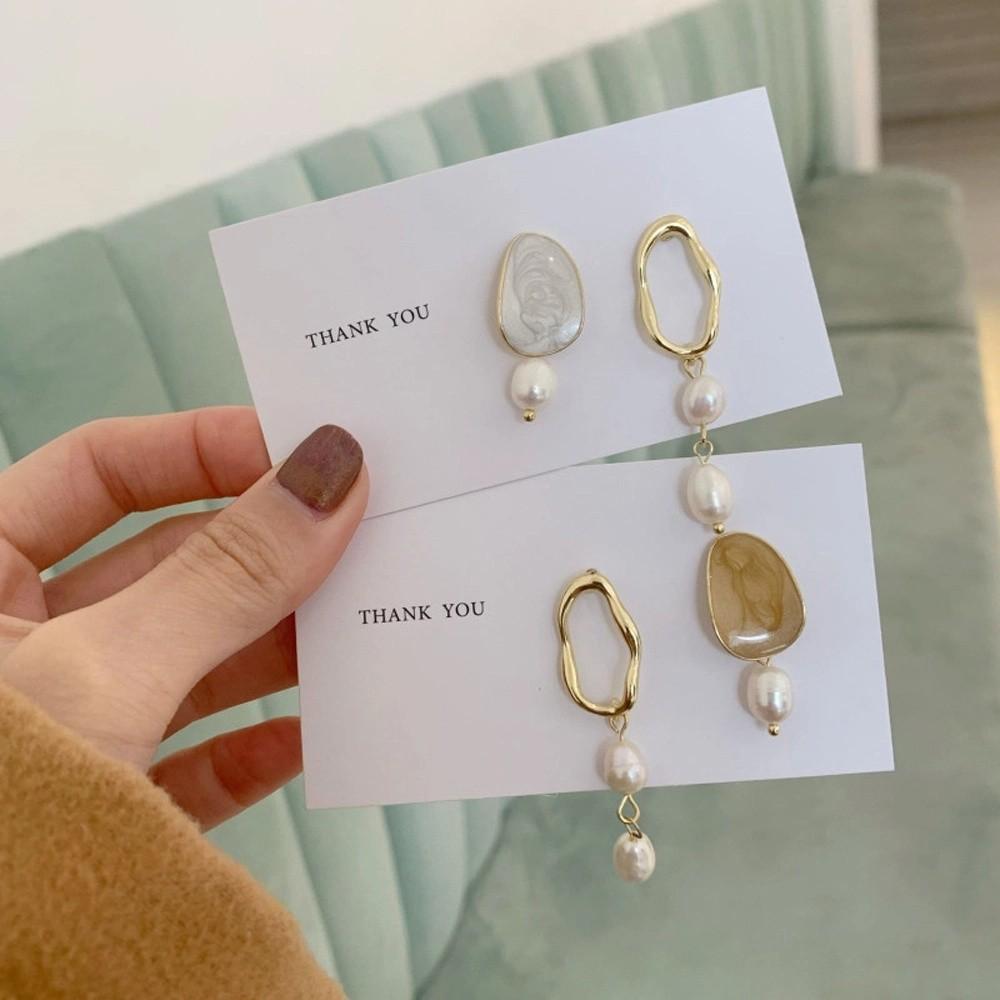 Retro Jewelry Gold Color Asymmetrical Earrings Drop Oil Pearl Dangle Drop Earrings