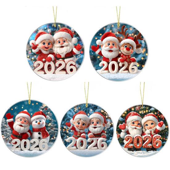 Christmas Santa Ornament 2026 Round 2D Acrylic Santa Claus Christmas Tree Ornament for Holiday New Year Home Decor