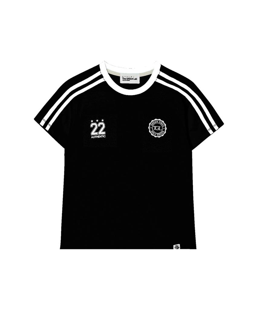 THE GREEN LAB Soccer Football Color Block Short Sleeve T-Shirt [Black]