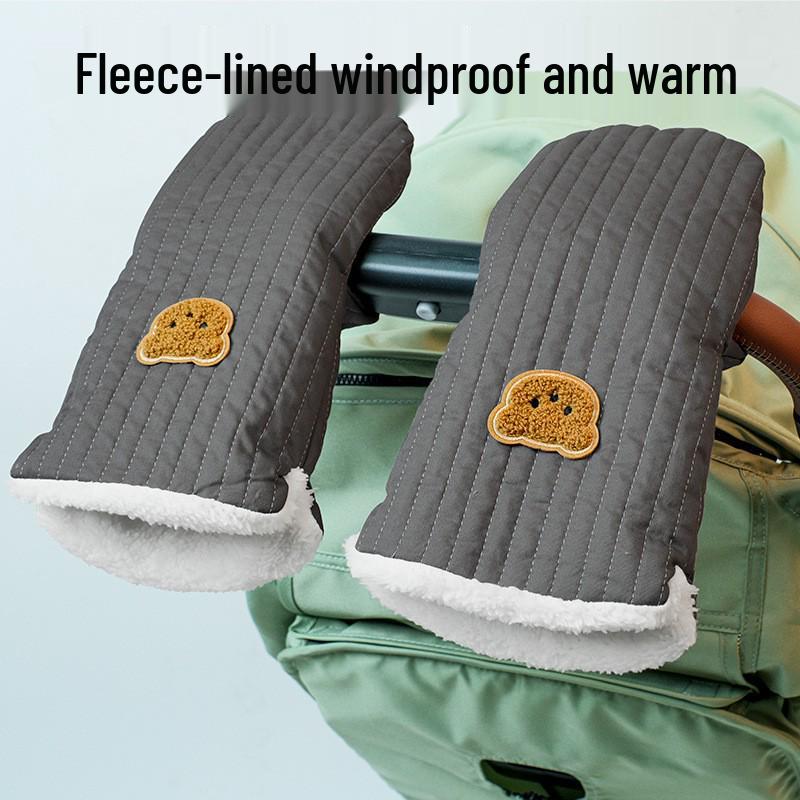 Warm, Water-Repellent Baby Stroller Handlebar Gloves Fleece Cartoon Gloves
