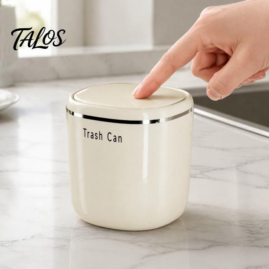 Small Garbage Can for Car Desktop Trash with Pop-up Cover, Waterproof Mini Compact Waste Countertop Storage Bin, PP Container Desk Office And Bathroom