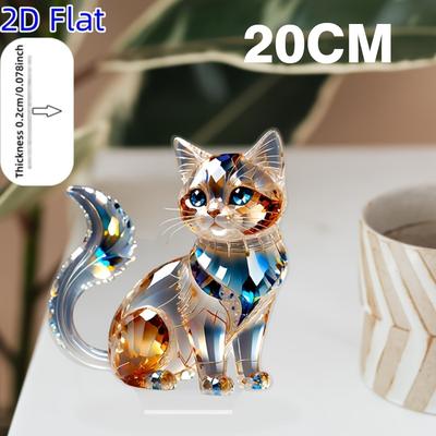 Ornament de birou din acril cu pisică de cristal plat 2D - cadou perfect pentru Ziua Îndrăgostiților, Anul Nou și Paște. ideal pentru decorul casei, biroului și dormitorului