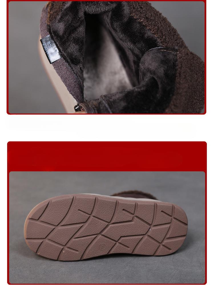 Johnature Genuine Leather Thick Soled Autumn Winter Plush Warm Cotton Boots Round Toe Versatile Retro Short Boots