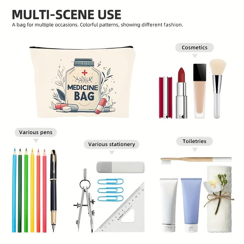 Canvas medicine bag,casual style,Beige zipper travel bag,ideal for toiletries, stationery organizing,ladies handbag