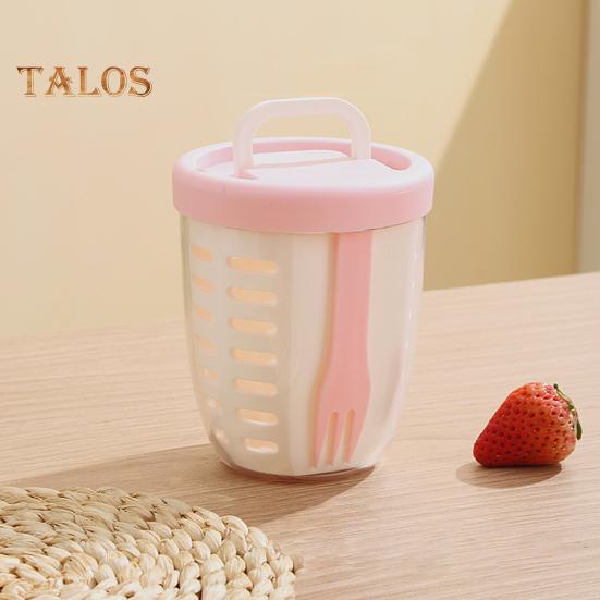 650ML Picnic Salad Box Fruit Cup with Fork Double-Layer Quick-Draining Leak-Proof Compact Sealed Food Storage Containers for Travel Picnic Camping