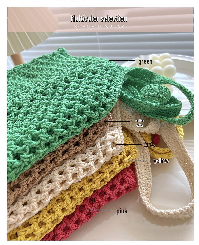 Women's Large Capacity Casual Knitted Cotton Yarn Shoulder Bag - Hollow Out Straw Design, Ideal for Vacations and Beach Outings