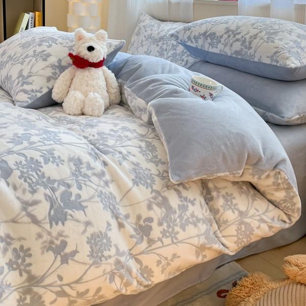 Class A Maternal And Infant Grade Thickened Warm Milk Fleece Four-Piece Set Coral Fleece Carved Fleece Quilt Cover Fleece Bed Sheet Mattress 3