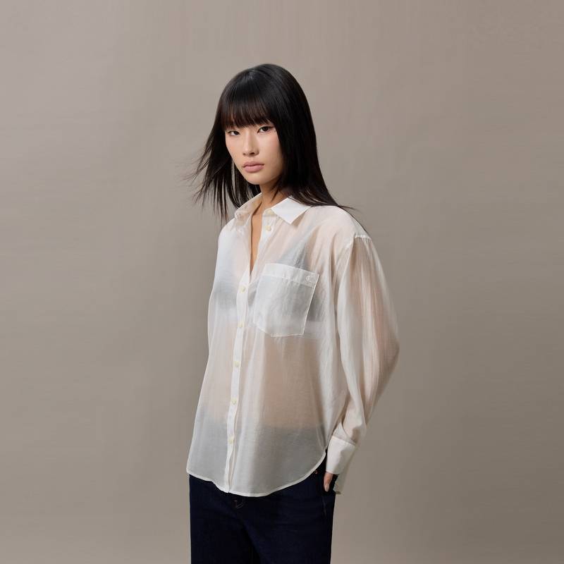 Calvin Klein Business Casual Minimalist Embroidered Lyocell Blend Draped Long Sleeve Shirt Women shirts 47F145G