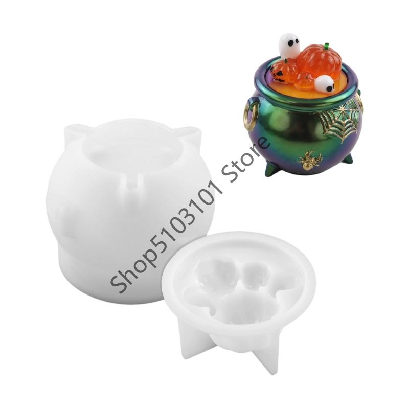 Moule Chaudière d'Halloween Multiusage X6HE Texture Silicone Convient pour Pots à Bonbons Projets d'Art en Résine et Fêtes Thématiques