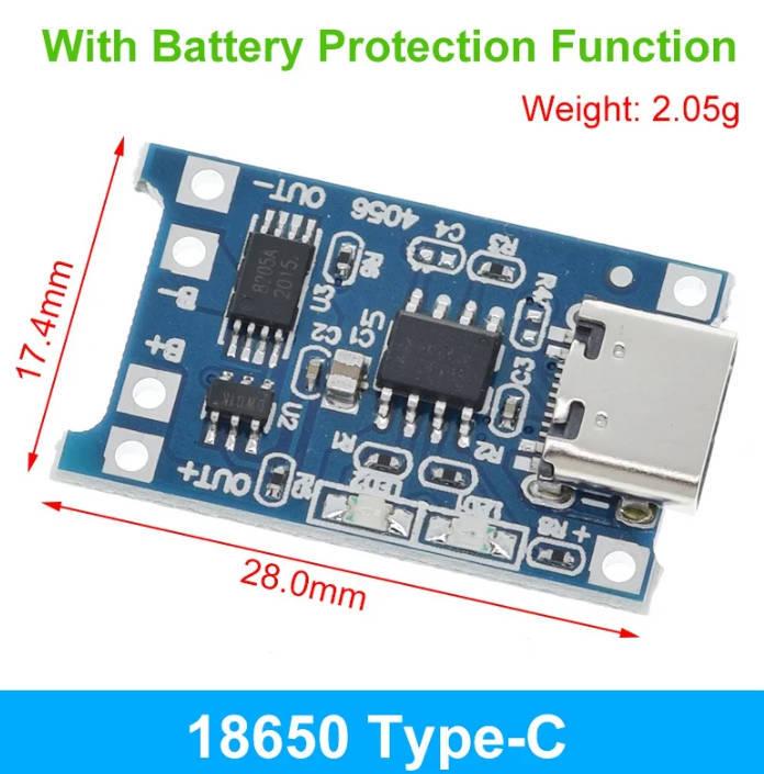 TP4056 18650 Lithium Battery Charger Board | 3.7V/3.6V/4.2V with 1A Overcharge & Over-discharge Protection