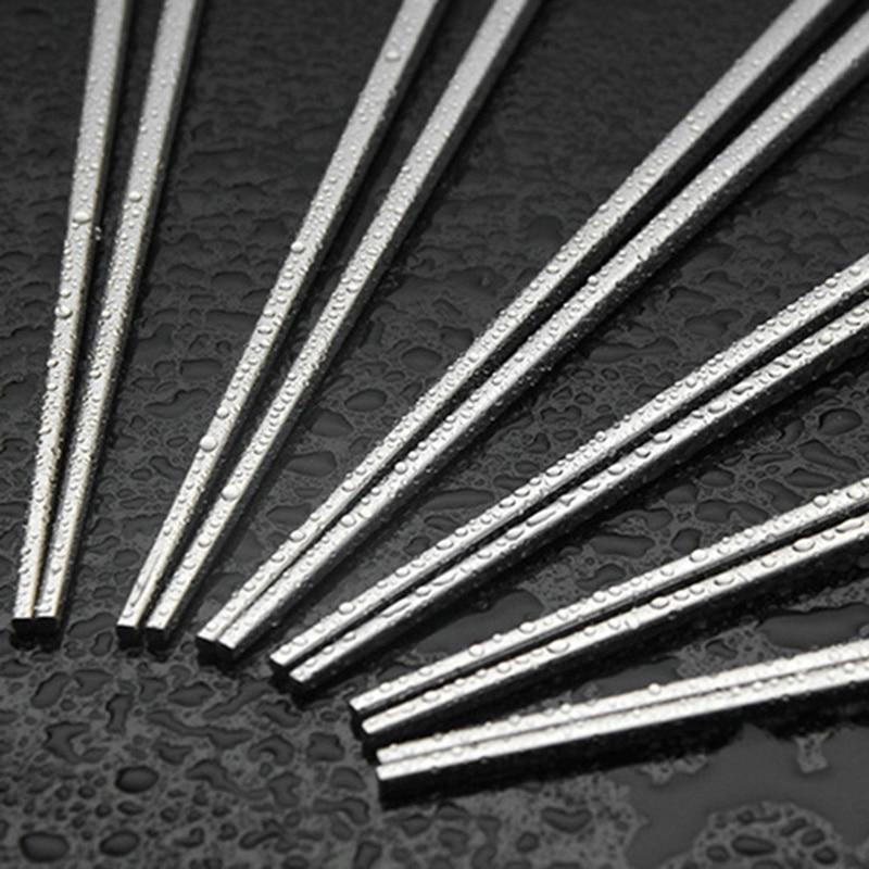 JANKNG 5 Pair Quality Skid-resistant 304 Stainless Steel Chopsticks Square Alloy Metal Chop Stick Eco-friendly Dinnerware Set