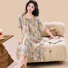 2026 Spring/Summer Women's Cotton Silk Loose Nightgown - Oil Painting Style, Plus Size, Ruffle Short Sleeves, Home Wear Dress
