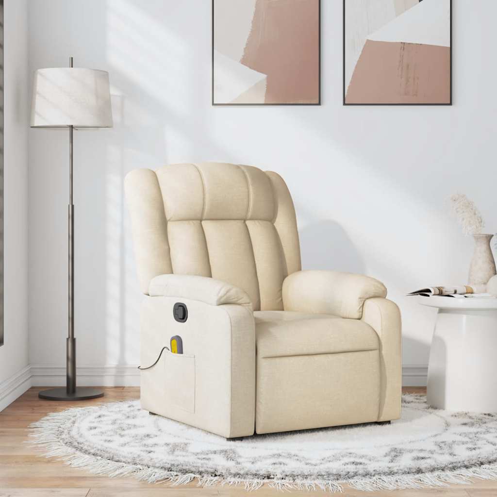 Vidaxl Reclining Massage Armchair, Cream, Fabric Upholstered
