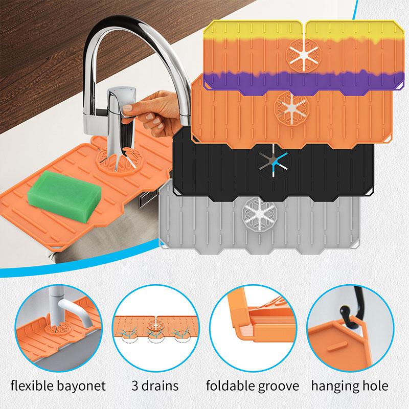 Faucet Sink Splash Catcher Washable Silicone Backsplash Guard Drying Mat Faucet Drip Kitchen Bathroom Counter Sink Splash Guard