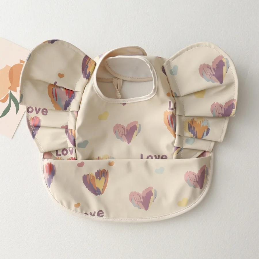 Nordic Style Baby PU Leather Waterproof Bib With Angel Wings Children Feeding Bib Burp Cloth Easy to Clean Baby Cute Print Bibs