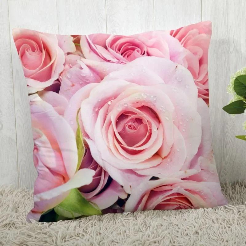 Red Rose Pattern throw pillow cover with short plush print living room sofa decoration cushion cover pillow covers decorative