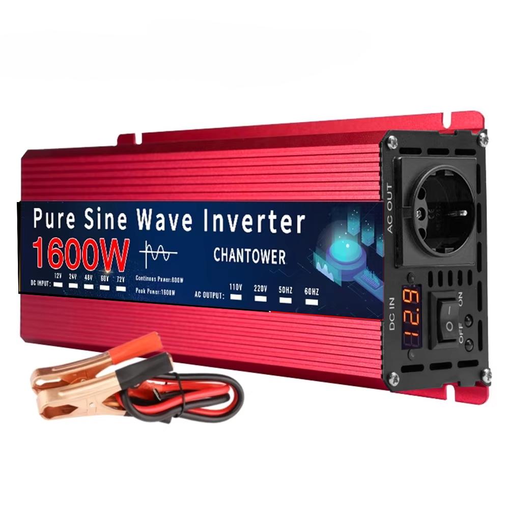 Pure Sine Wave Inverter 12V 220V 220W-5000W DC To AC Europe Socket Power Voltage Converter Car Solar Inverter Charger Adapter