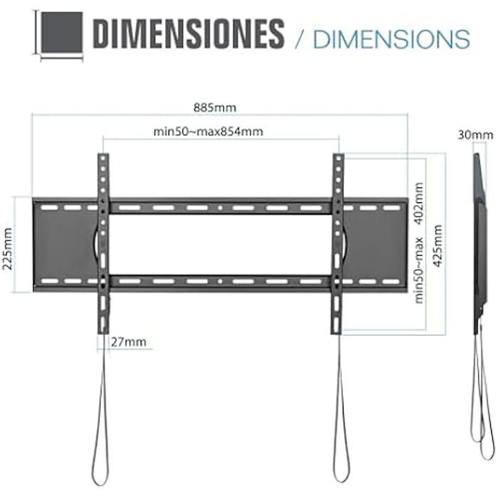 Support TV Mural - IGGUAL - SPTV86 - 43" À 90" - Fixe - VESA 50x50 À 800x400 Mm
