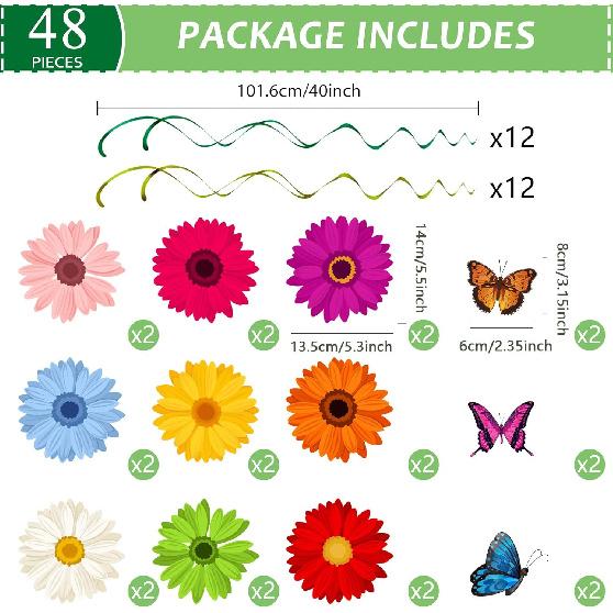 48 Pieces Spring Sun Flowers Butterfly Hanging Swirl Decorations Spirals Sunflower Party Streamers Wall Ceiling Hanging Supplies Favors Spring Summer