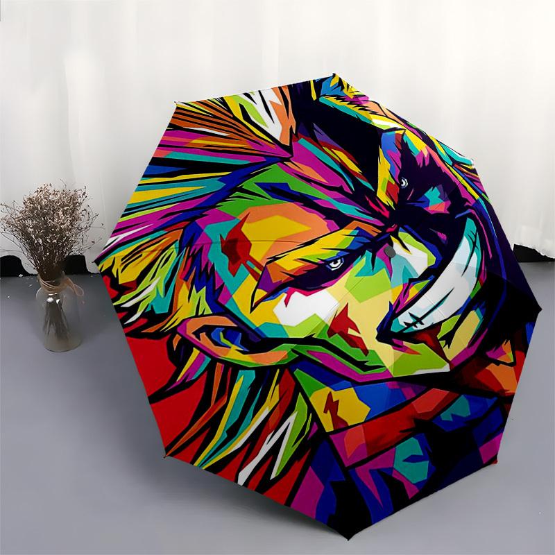 1 Stück Bunter Pop-Art-Charakter Outdoor-Regenschirm - Automatisches Öffnen/Schließen, Tragbares Dreifach faltbares Design, 8-Rippen-Eisenrahmen, Ideales Geschenk für Fans, Tra