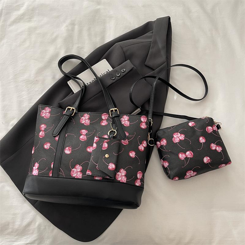 Einfaches Kirsch 3er Set Schultertaschen für Damen Große Kapazität Damen Pu Umhängetasche Tragbare Damen Einkaufstasche Handtaschen