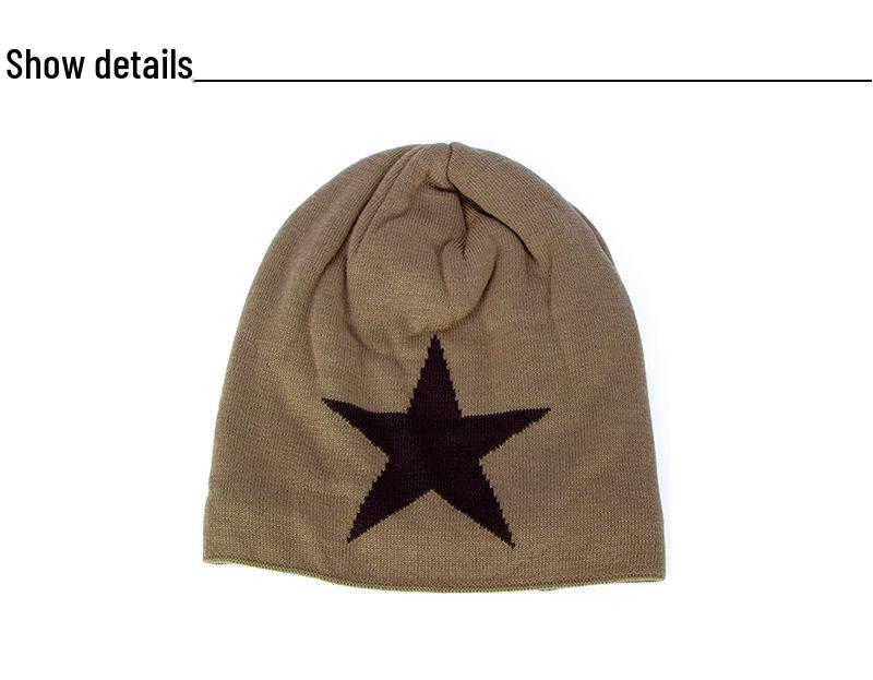Trendy Korean Style Men's Knitted Wool Hat with Velvet Lining and Star Design for Winter