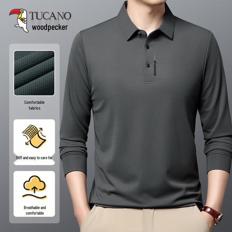 TUCANO Men's Seamless Wrinkle-Free Long Sleeve Polo Shirt
