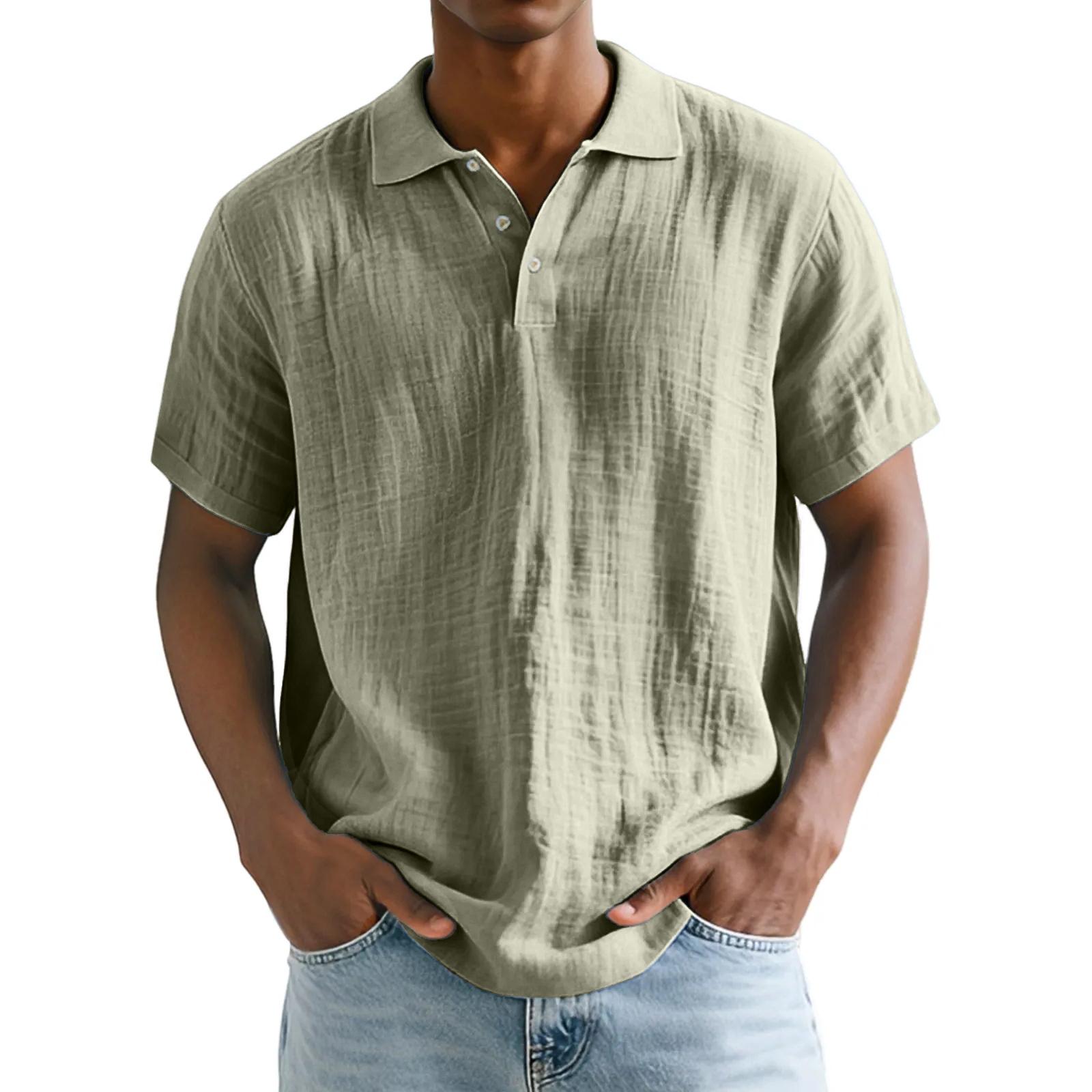 

Men s Casual Loose-fitting Breathable Sports T-shirt With Turned Collar And Linen Short-sleeved Top L армия зеленый