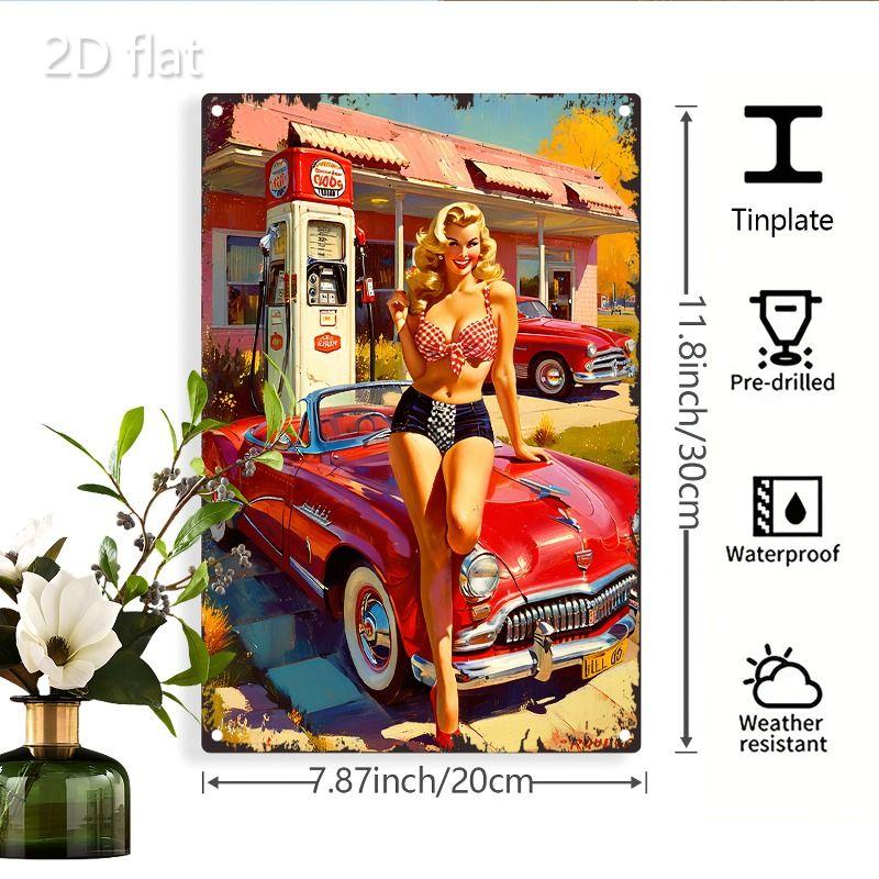 Pin Up Girl Retro Metal Sign 20x30cm Wall Decor