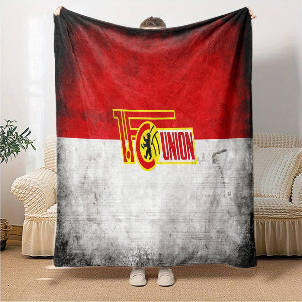 Fußball-Verbands-Emblem Flanelldecke, Weiches Polyester, Modernes Design, Ganzjahresnutzung für Camping, Reisen, Geschenke für Feiertage oder Geburtstage