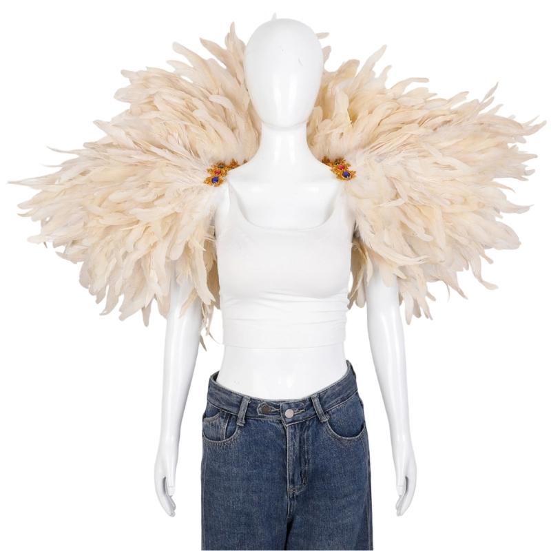 Veer Sjaal Cape Schouderomslag Gothic Veer Shrug Poncho Gouden Kraag Halloween Cosplay Kostuum voor Volwassenen Vrouwen