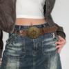 Jeans Decor Cowboy Waistband Vintage Heart PU Hollow Belt Cowgirl Buckle Belt  Dress Decoration