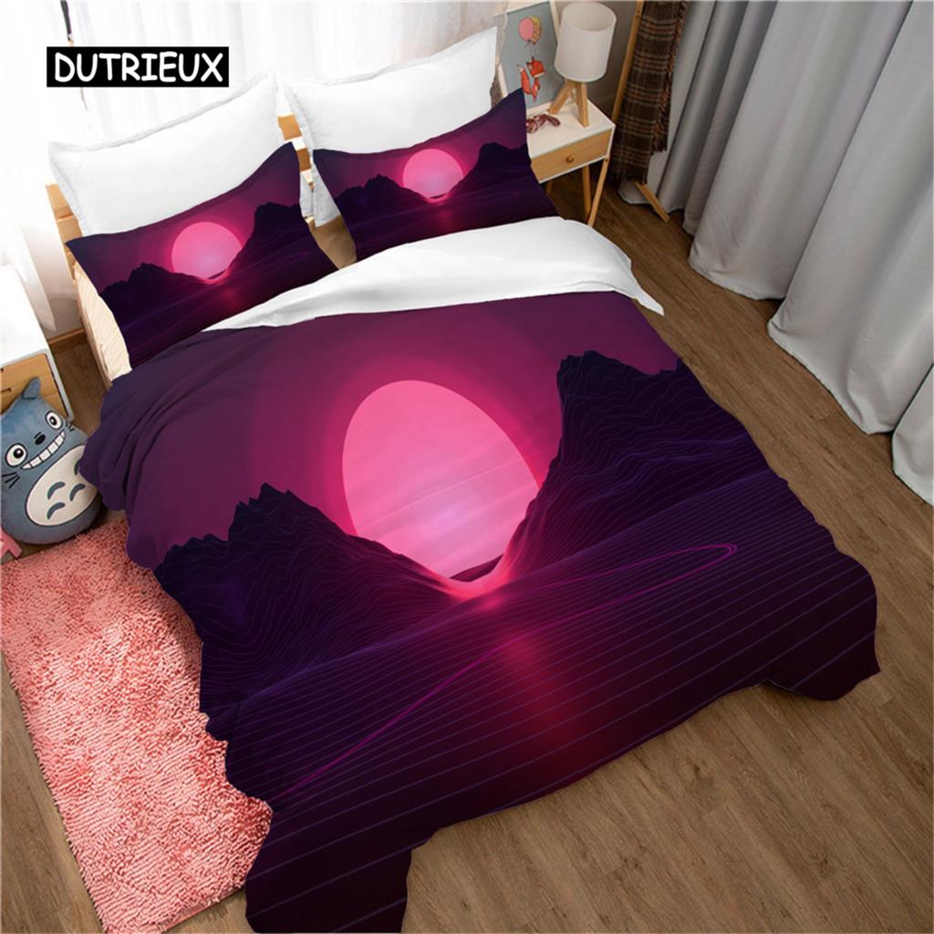 Bettbezug-Set mit Bergmotiv, Wald und helles Mondlicht, Elchlandschaft, Bergbettwäsche-Set, Kingsize, weicher Bettbezug aus Polyester