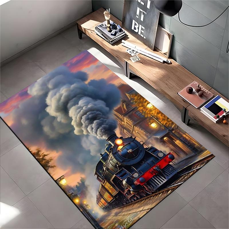 Black Steam Locomotive, Vintage Style, Full of Power Suitable for Use As an Anti-slip Game Mat for Living Room and Bedroom Sofas